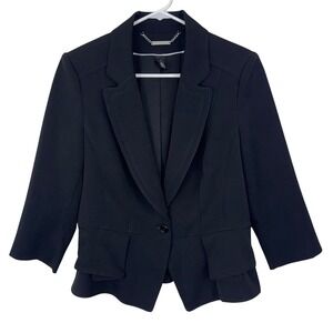 White House Black Market Black Peplum Blazer Jacket Office Siren Career Chic